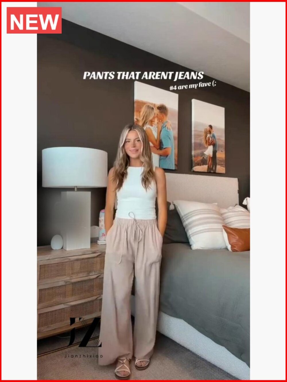 High Waisted Wide Leg Pants Cotton Linen Drawstring Lounge Pants Loose Fit - Picture 7 of 7
